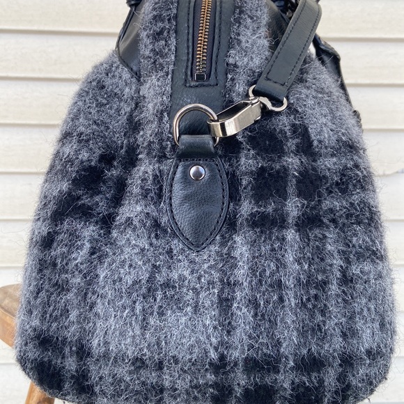 Rare! L.L. Bean Plaid Alpaca Wool Leather Handle Purse Satchel Handbag - Picture 4 of 13